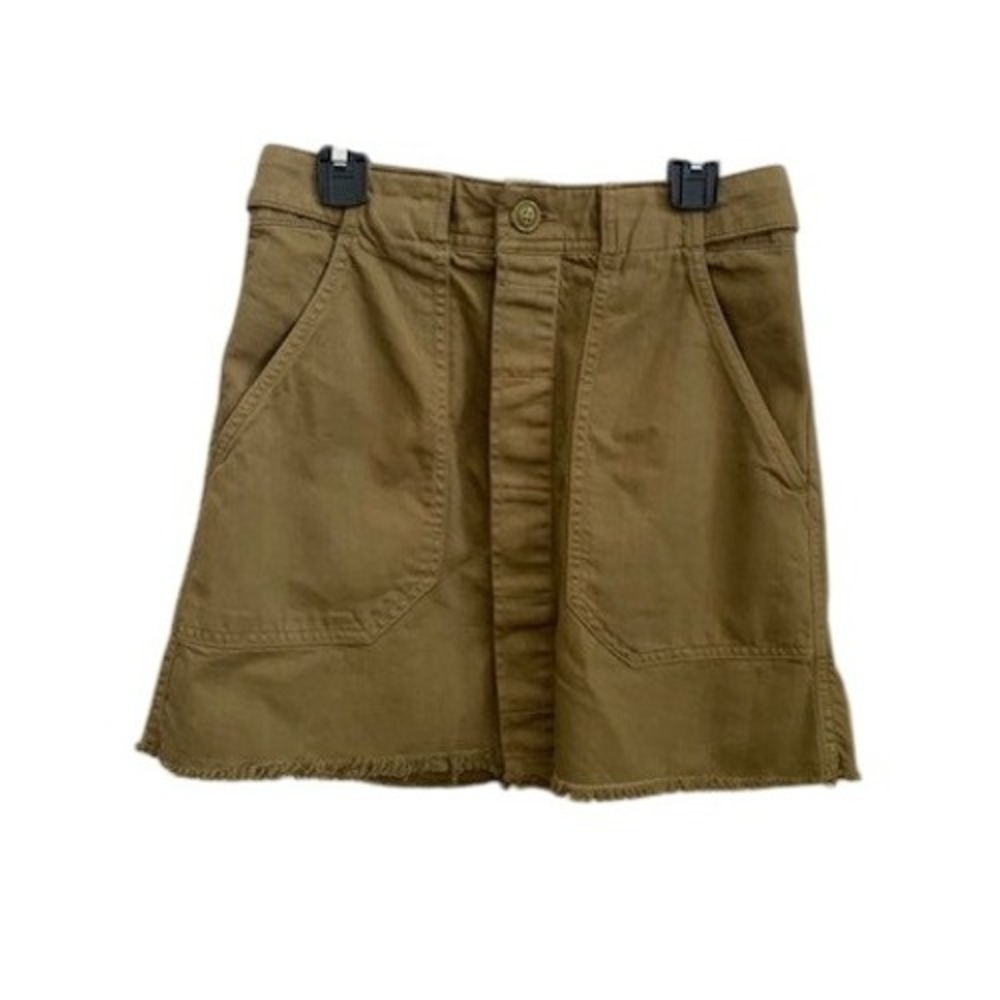 H&M &DENIM Womens Khaki Brown Utility Mini Skirt Raw Hem Size 6 Grunge Indie